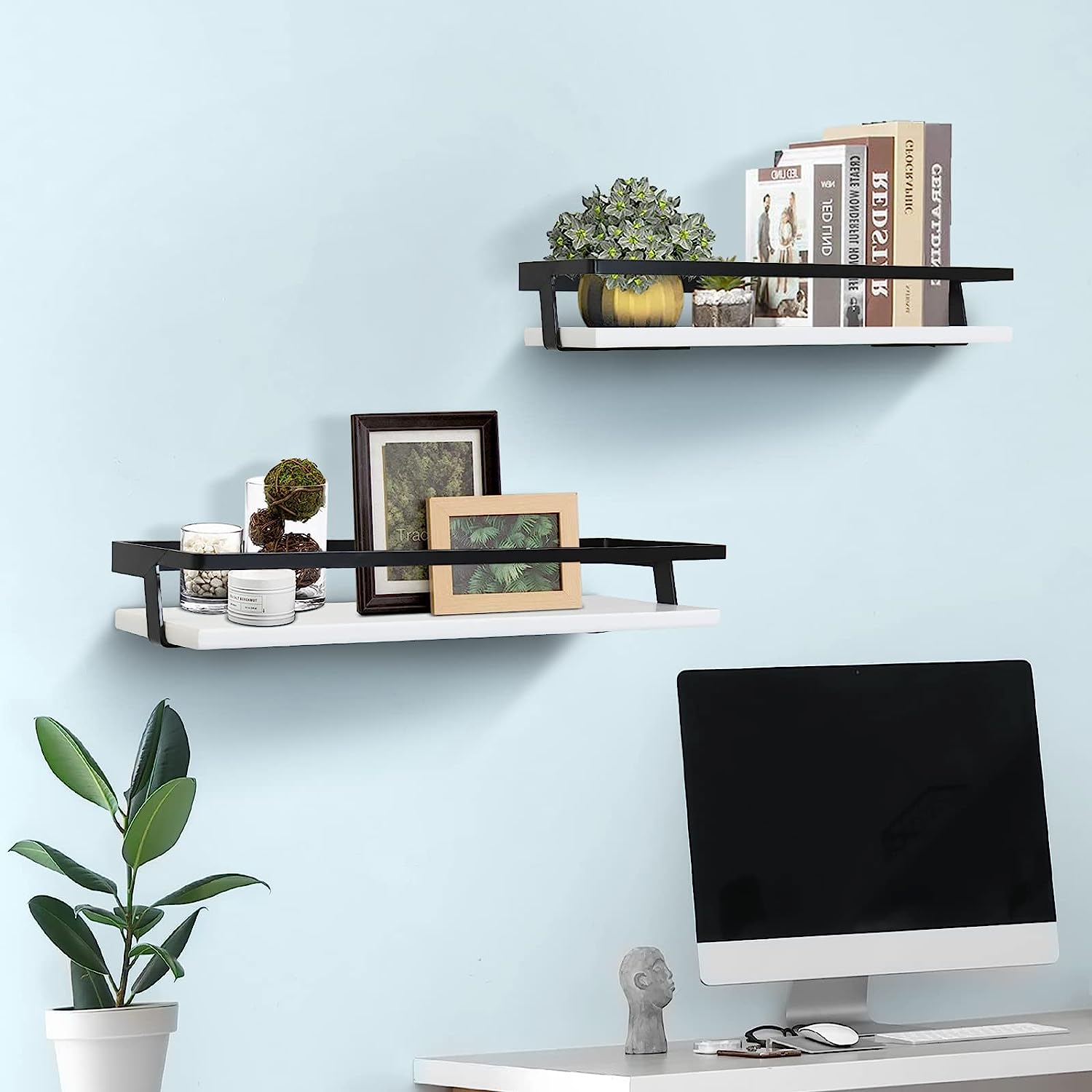 Metal Frame Bathroom Wall Shelf Powder Coated Wood Storage Shelves for Kitchen Decor
