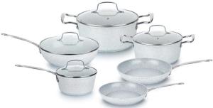Quality forged cookware set inculding casserole,fry pan,sauce pan,wok with marble coating wholesale