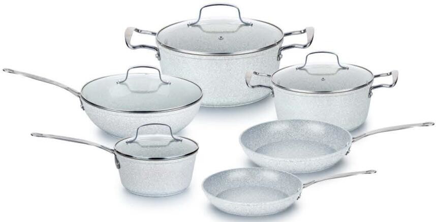 forged cookware set inculding casserole,fry pan,sauce pan,wok with marble coating