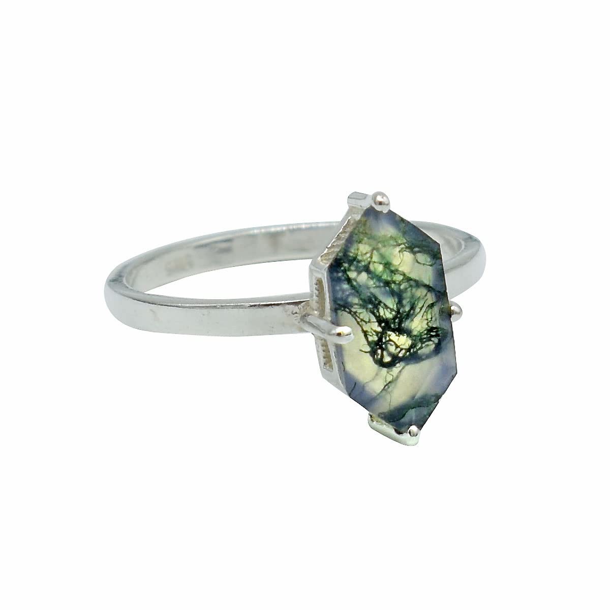 Hexagon Moss Agate Ring with As Gift Engagement Women Ring