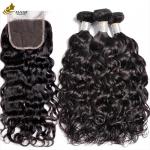OEM Brazilian Unprocessed Water Wave Virgin Hair Bundles Black Colored