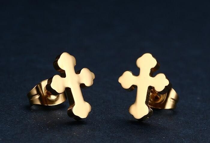 Personalized body piercing jewelry stainless steel cross stud earrings for women
