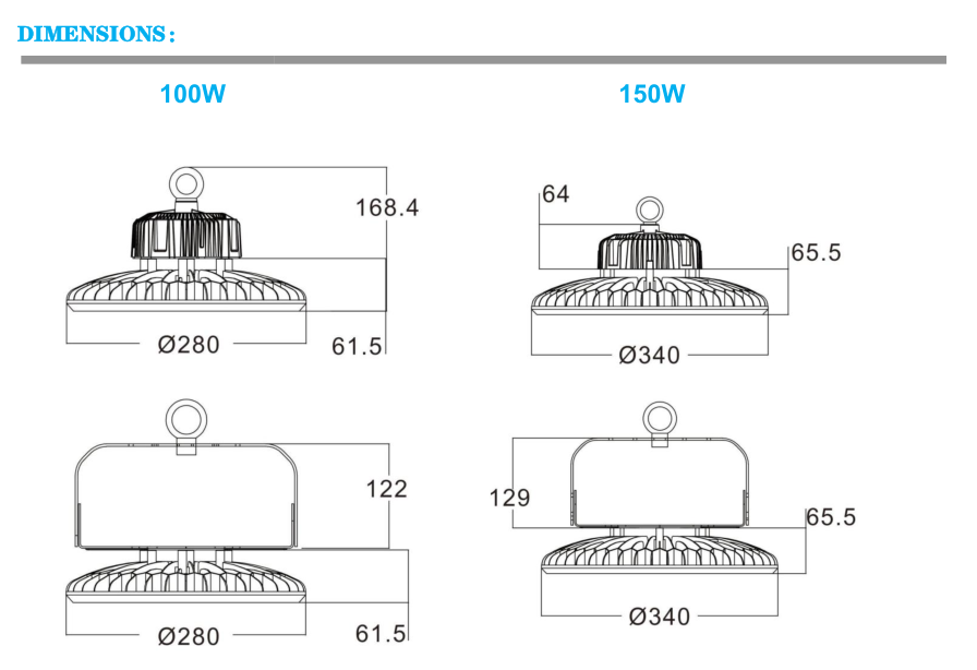 Industrial 150W Led High Bay Lights Lamps RoHS 18000 Lumens Commercial Area