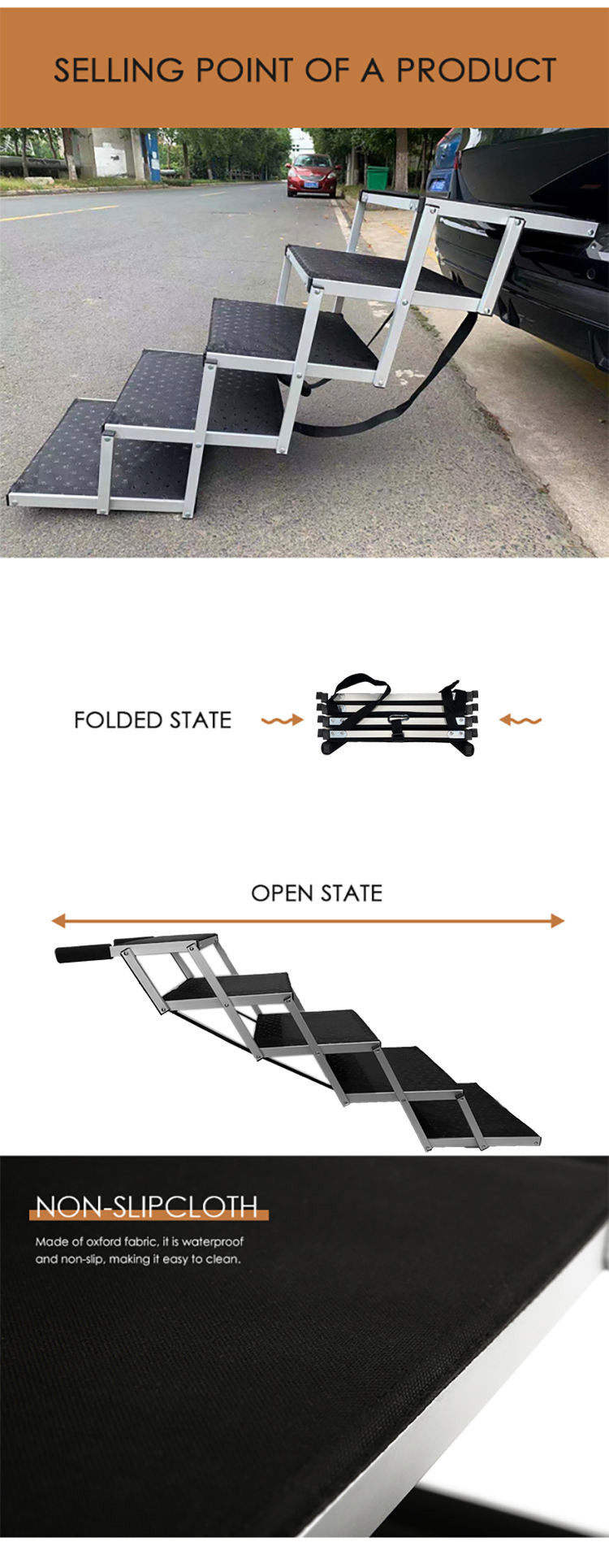 Folding Portable Aluminum Dog Stairs Steps Folding Pet Dog Ramp Dog Stairs For Car