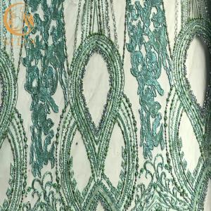 Quality Sophisticated Green Beaded Lace Fabric / Lace Material Fabric For Bridal Dress wholesale