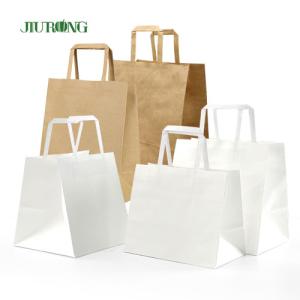 Quality Flat Handle Take Away White Kraft Paper Bag With Logo Print wholesale