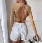 Low Moq Clothing Manufacturer Women'S Sexy Backless Cropped Slim Fit Knit Long