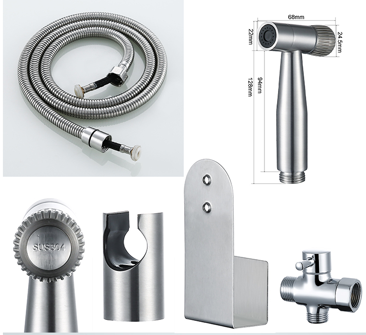 Brushed Bathroom Stainless Steel 304 Handheld Bidet Spray Shower Head In Light Grey Plastic