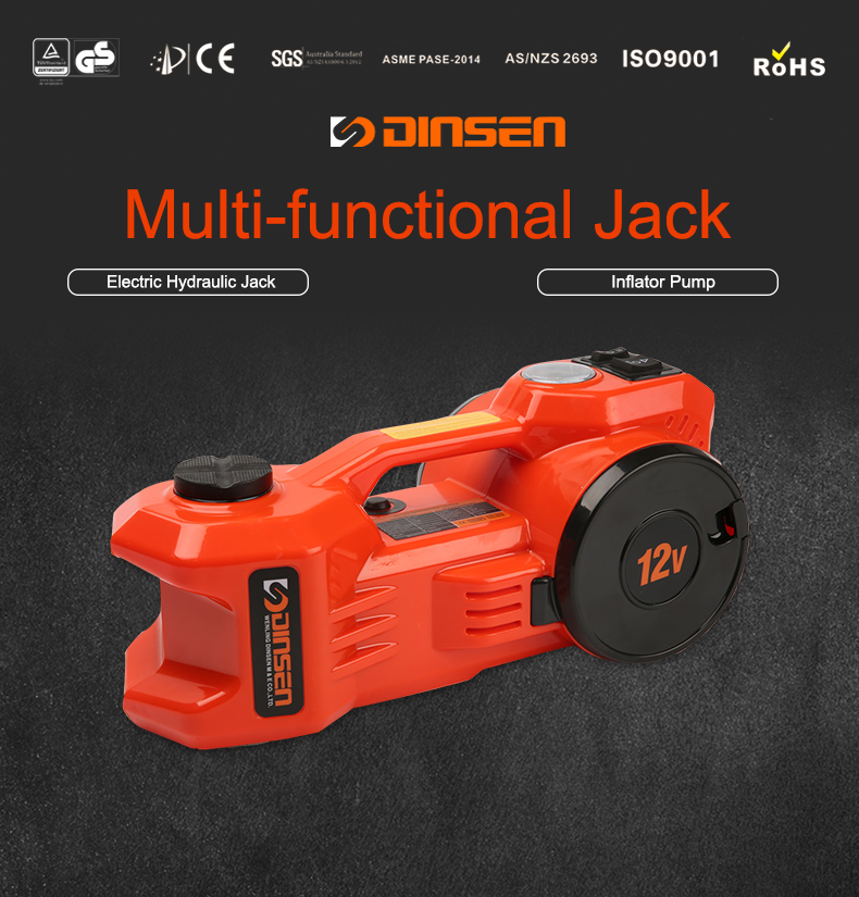 dinsen portable handle electric jack with tyre inflator pump