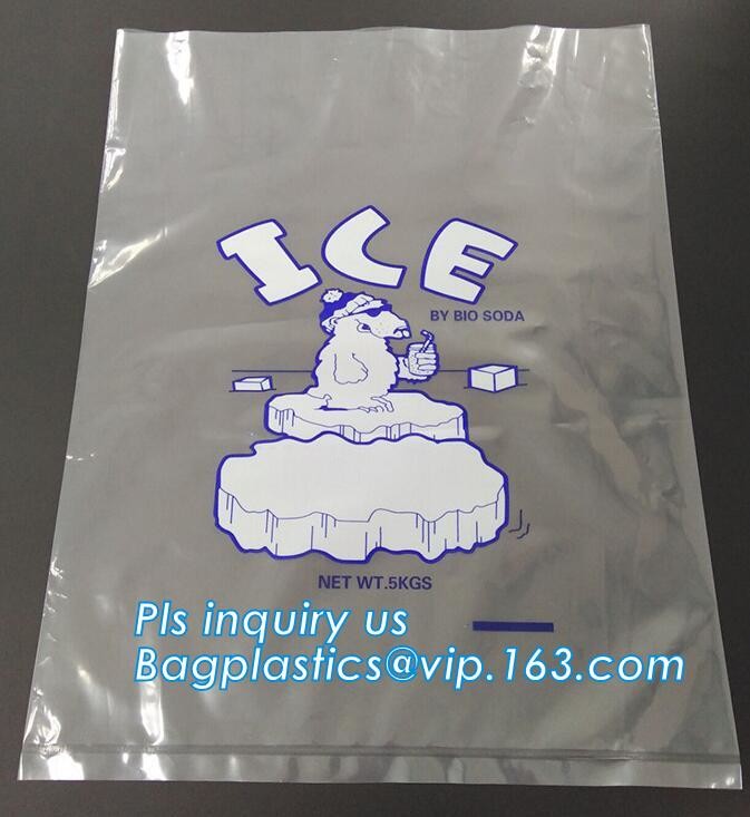 ECO FRIENDLY ICE PACK BAGS, ECO GREEN PACKAGING, BIO ICE BAG, disposable drawstring top crystal clear ice plastic bag,