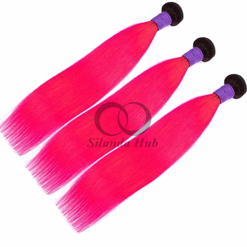 #T1B/Pink Straight Remy Human Hair Bundles Sew In Weave Bundles Brazilian Bundle Deals