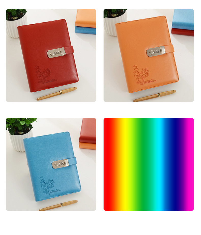 Customized A5 Size Password Lock Leather Notebook in Multiple Colors for Gift Giving