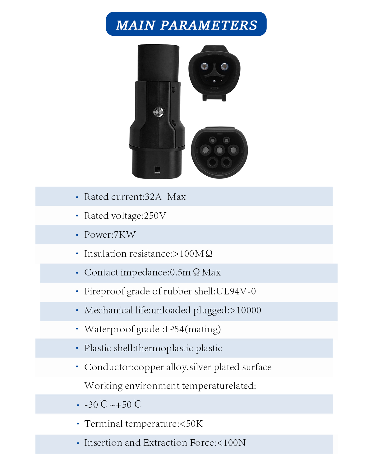PC Copper NACS 7KW 32A Rated Current AC EV Charging Adapter for Type2 Vehicles Tesla Charging Pile