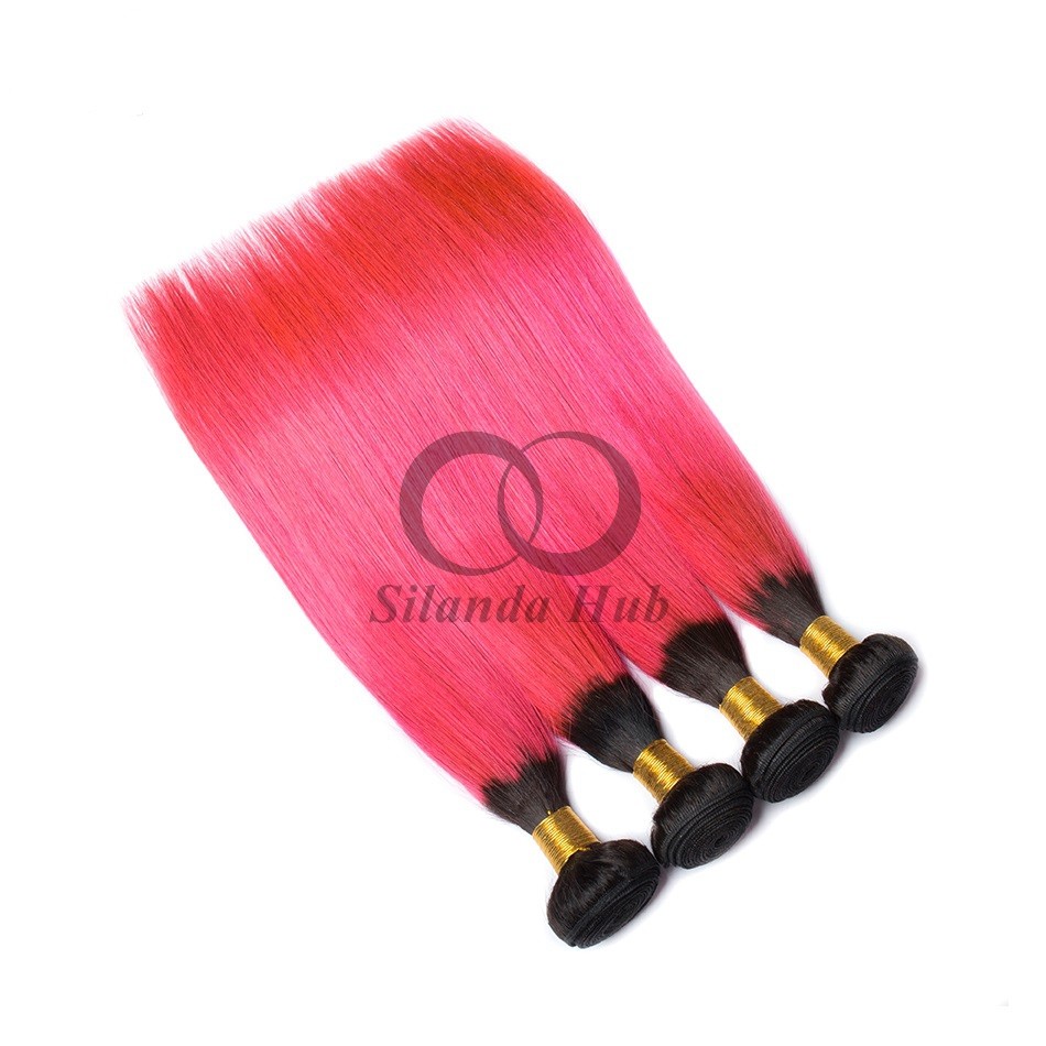 #T1B/Pink Straight Remy Human Hair Bundles Sew In Weave Bundles Brazilian Bundle Deals