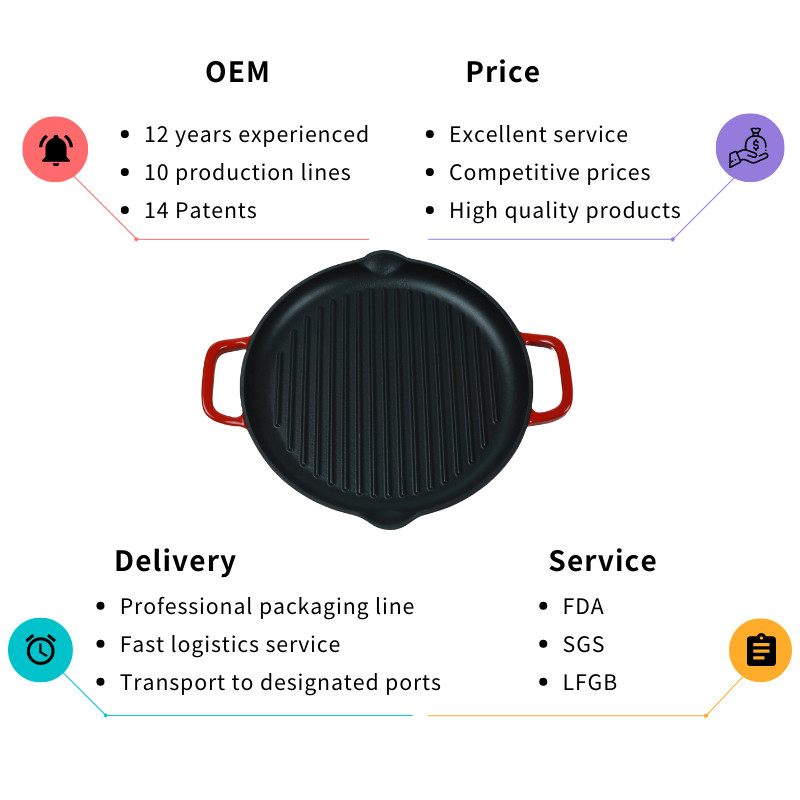Customized Stove Top Grill Pan Enamel Coating With Two Handles