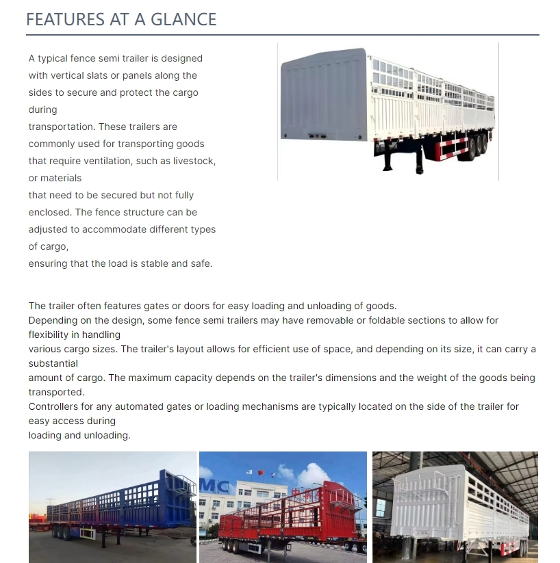 High Performance Fence Semi Trailer For Secure Transport Of Livestock Animals And Heavy Load