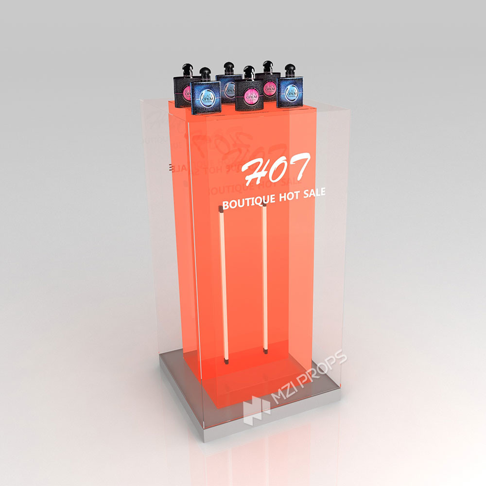 GDR05-JC05 Makeup Display Rack with 3mm Orange Semi-Transparent Acrylic Assembled Box for Fashion Boutique
