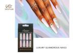 Fashionable Long Coffin Marbling ballerina fake nails Full Cover