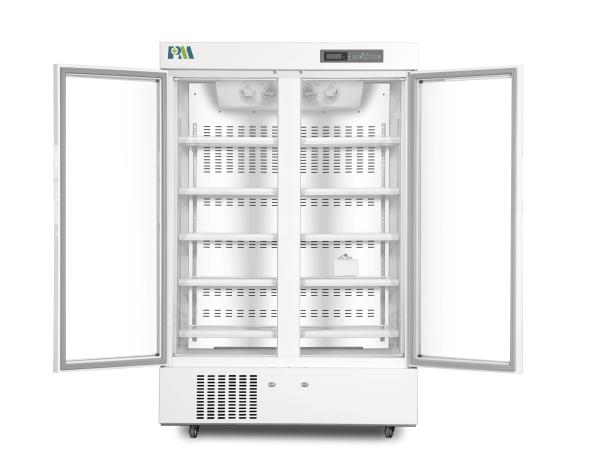 2-8 Degree 1006L Double Glass Door Upright Pharmacy Refrigerator Medical CE