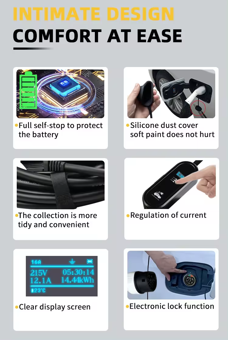 16 Amp EV Charger for Type1 Electric Vehicles 220V-250V Portable Switchable Plug CE Certificate