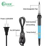 0-480℃ Temperature Adjustable K018 60W Soldering Iron Kit For Welding Green