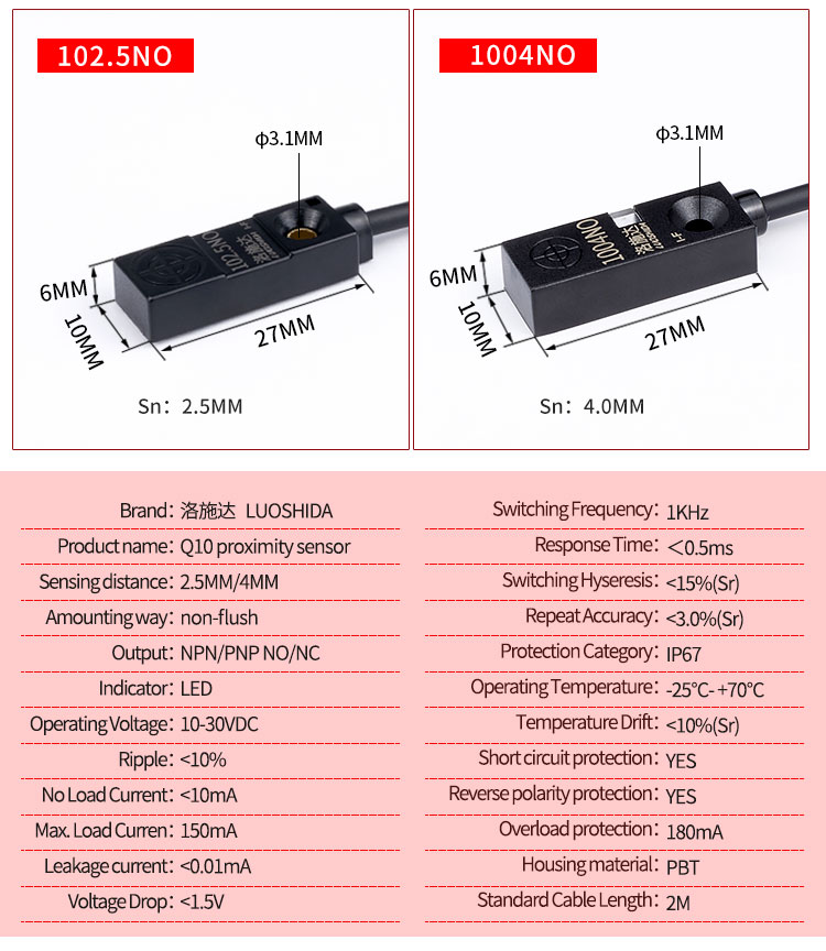 Small Square Inductive Proximity Sensor Q5 Q8 Q10 Non Flush PBT Housing