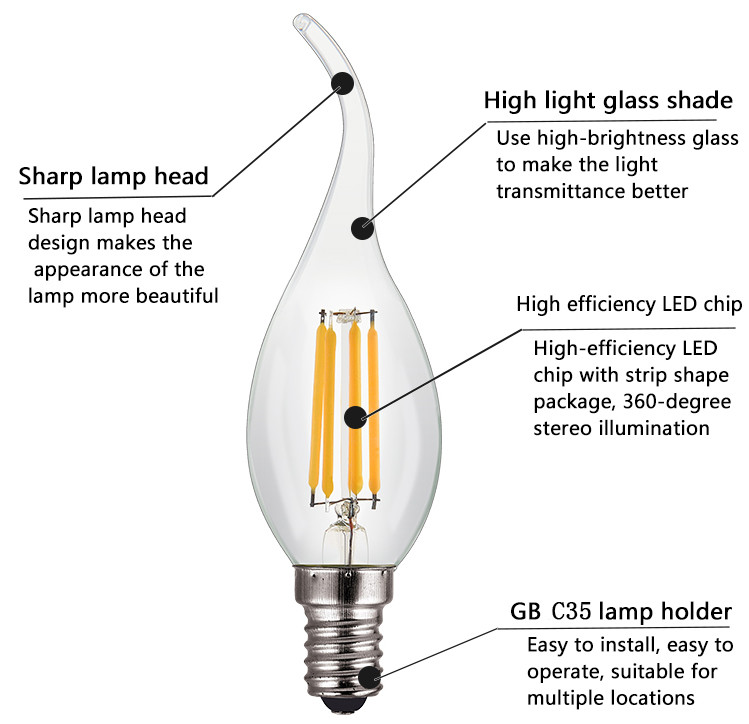 4W E14 Flicker Flame Light Bulb C35 LED Filament Candle Bulbs
