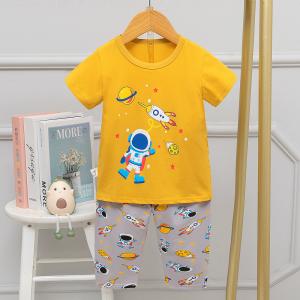 Quality Oem Short Sleeved Capris Summer Cotton Pajamas Sets Yellow Astronaut wholesale