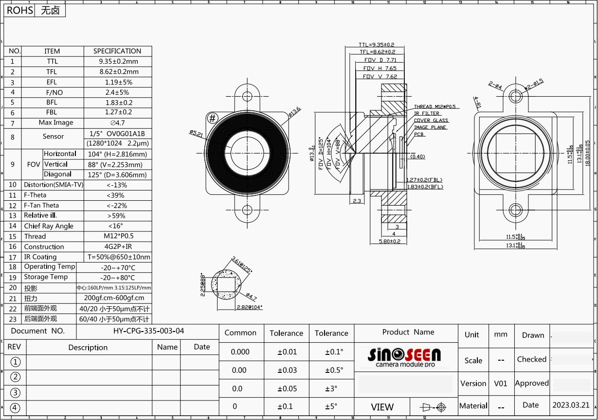 F2.4 1/5" Camera Module Lens M12 Mount Lens For Closed Circuit Surveillance Camera