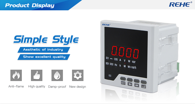 96*96mm Single Phase Intelligent A V HZ KWH Multifunction Power Meter with RS485