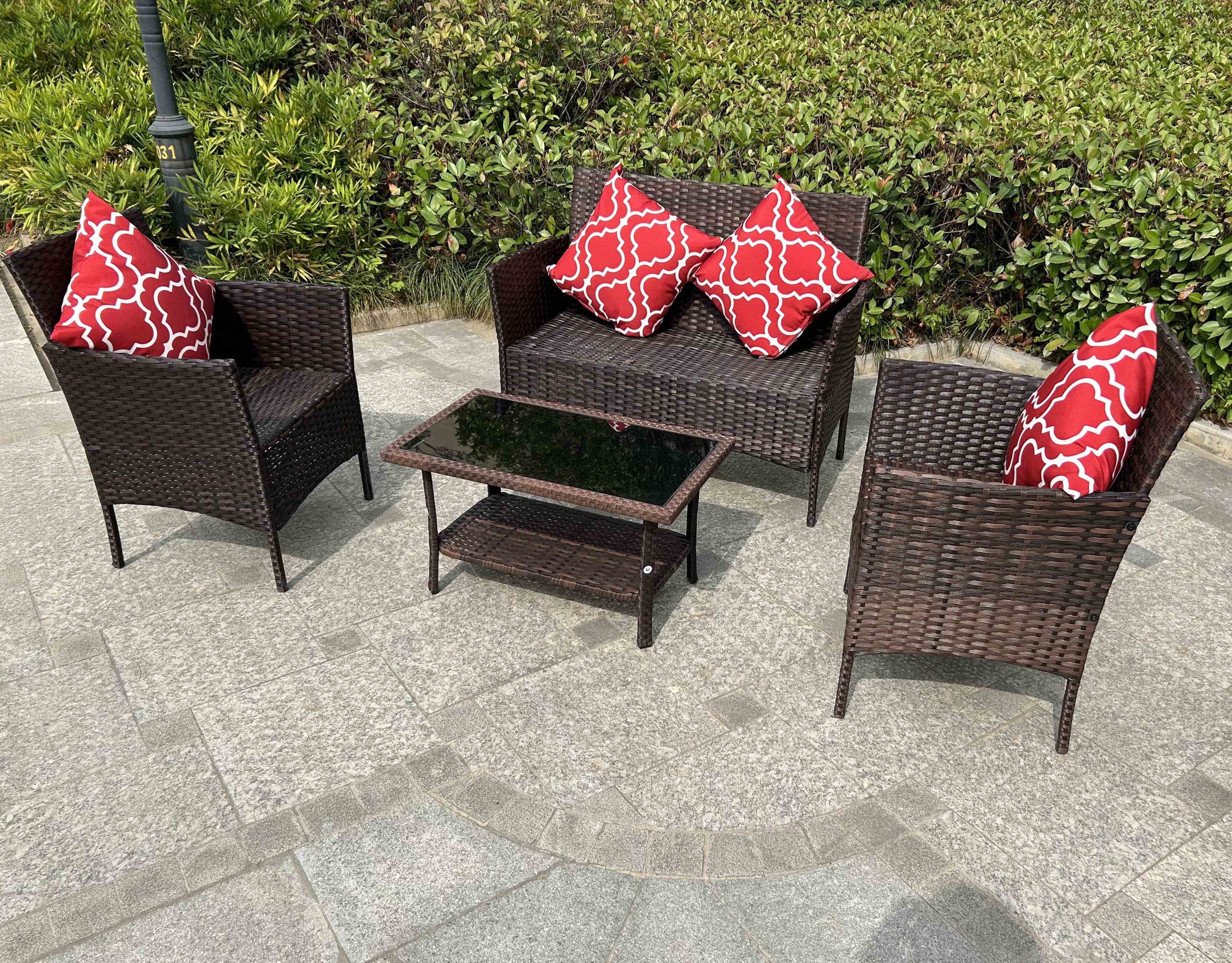 China Factory Wholesale Rattan Sofa Waterproof Design Indoor Outdoor Sofa Table Chair Dining Desk Ottoman Furniture Set