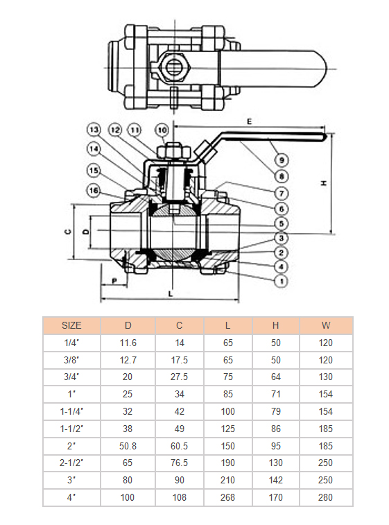 Butt Welding End Connection Pieces Stainless Steel 3 Piece Water Ball Valve