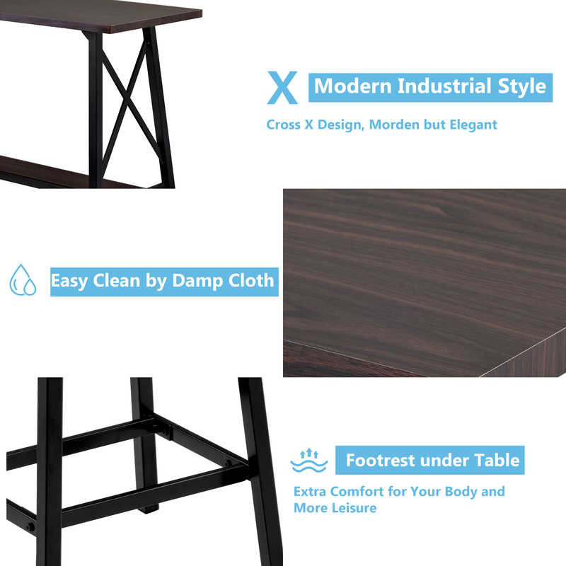 47.3inch Length 5 Piece Bar Table Set Counter Height Pub Table Set