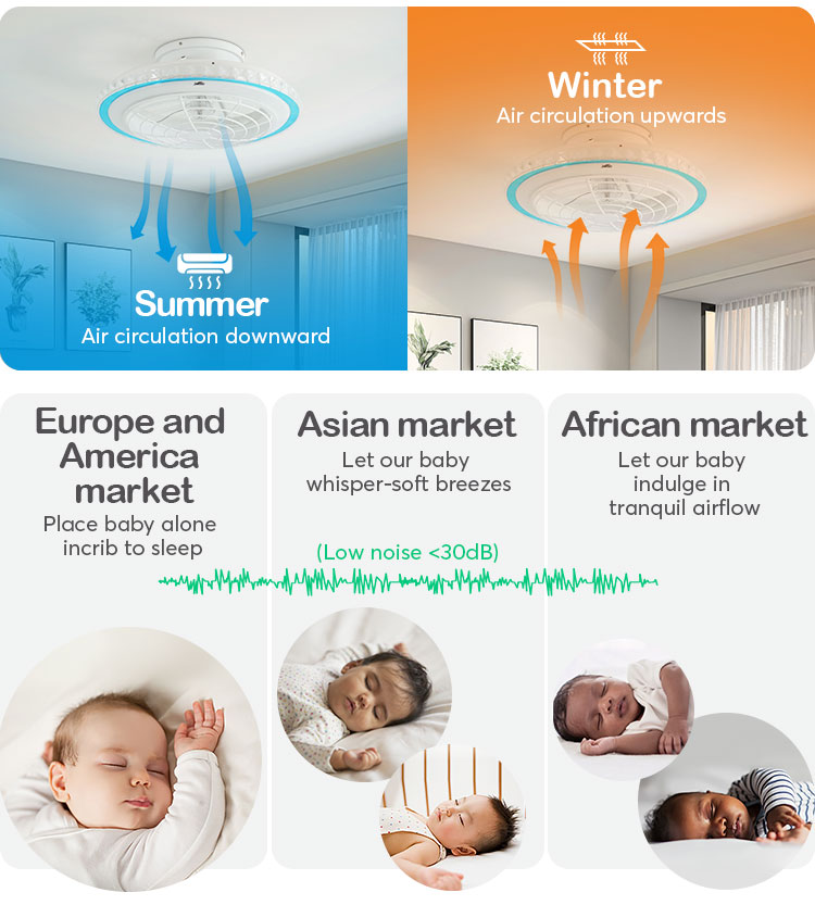 Small 20 Inch Flush Mount LED Ceiling Fan with Light and Color Temperature 3000-6500K