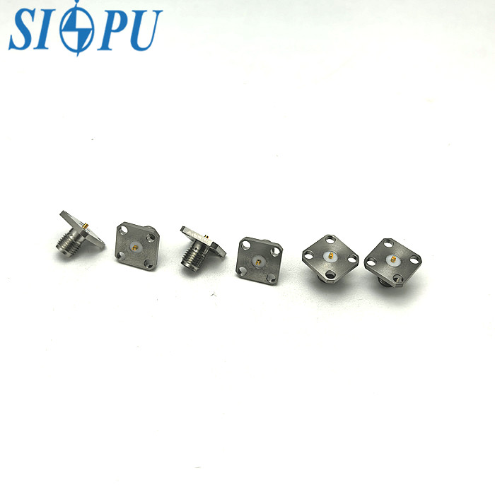 SMA flange mounted socket female slotted RF coaxial connector