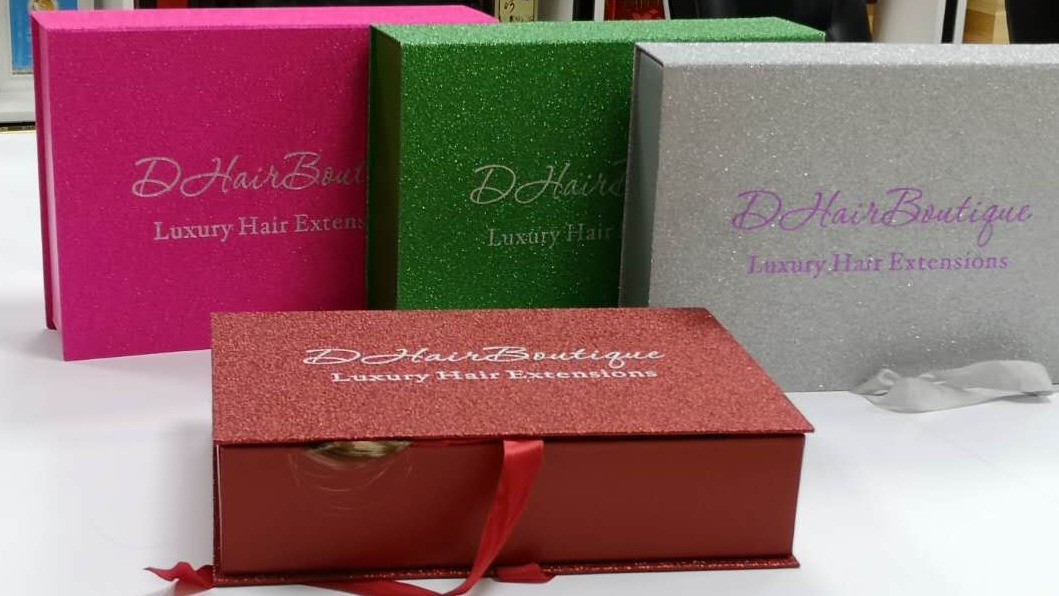 Luxury Design Custom Wig Packaging Boxes Rigid Cardboard With Ribbon Closure