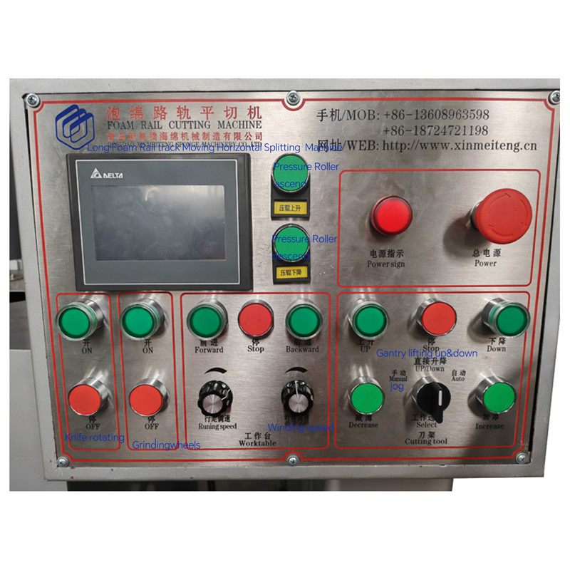 Robust And PU Foam Cutting Machine For Horizontal Slicing On Rail With Auto Pressure Roller And Winding 2200mm Cutting Width