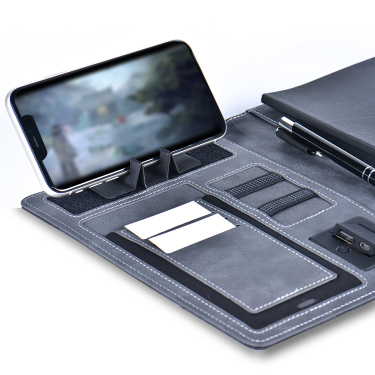8000mAh Wireless Charging A5 Leather Power Bank Notebook With USB