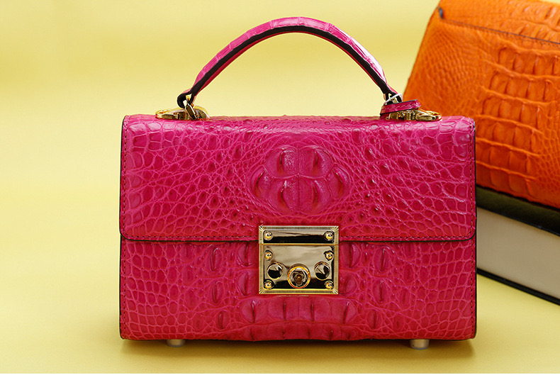 Genuine Alligator Skin Key Lock Closure Lady Small Handbag Authentic Crocodile Leather Women Flap Purse Shoulder Bag