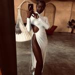 Autumn C Drawstring High Neck Long Sleeve Maxi Dress