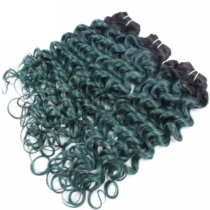 #T1B/Green Deep Curly Remy Human Hair Bundles Sew In Weave Bundles Brazilian Bundle Deals