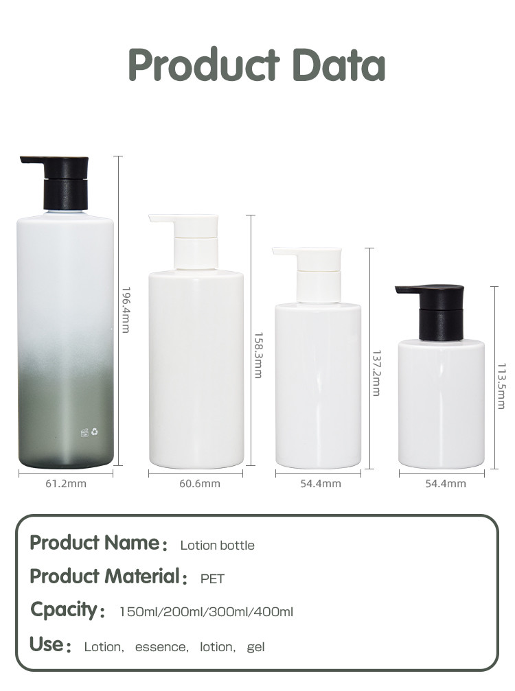 Plastic Flat Soap Lotion Dispenser Pump Bottles 150ml 200ml 300ml 400ml