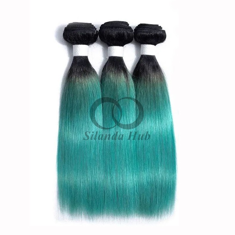 #T1B/Green Straight Remy Human Hair Bundles Sew In Weave Bundles Brazilian Bundle Deals