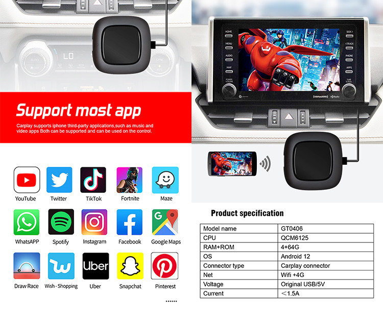 Multimedia Android Box Carplay Wireless 8 Core 1.8GHz Octa Core