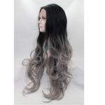 Factory Price Ombre Gray Color Synthetic Lace Front Wigs Wave Style
