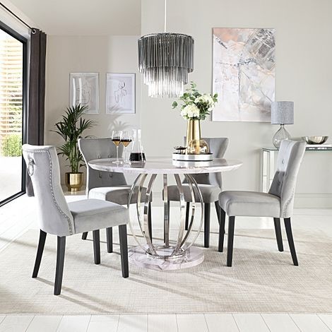 Savory Marble Top Stainless Steel Silver Dining Table With Chairs Set H75cm