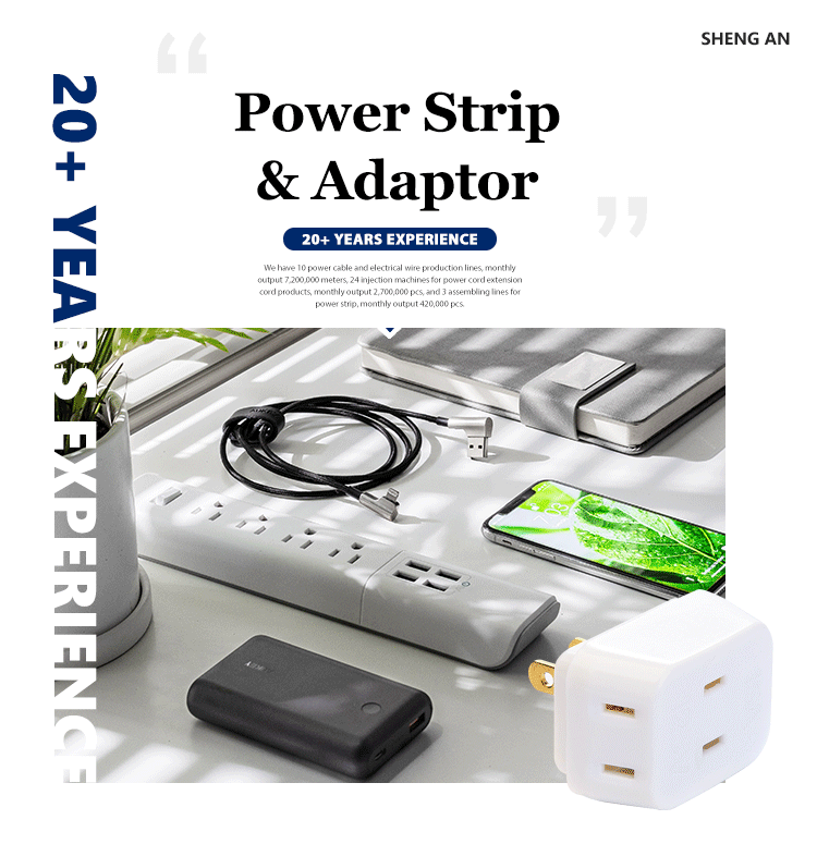 6 Outlet Power Strip with 2.5 Feet ETL Power Socket Extension and Durable Oxygen Free Bared Stranded Copper