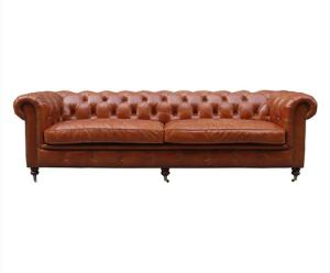 Quality Tan Faux Leather Chesterfield Sofa With Wood Legs wholesale