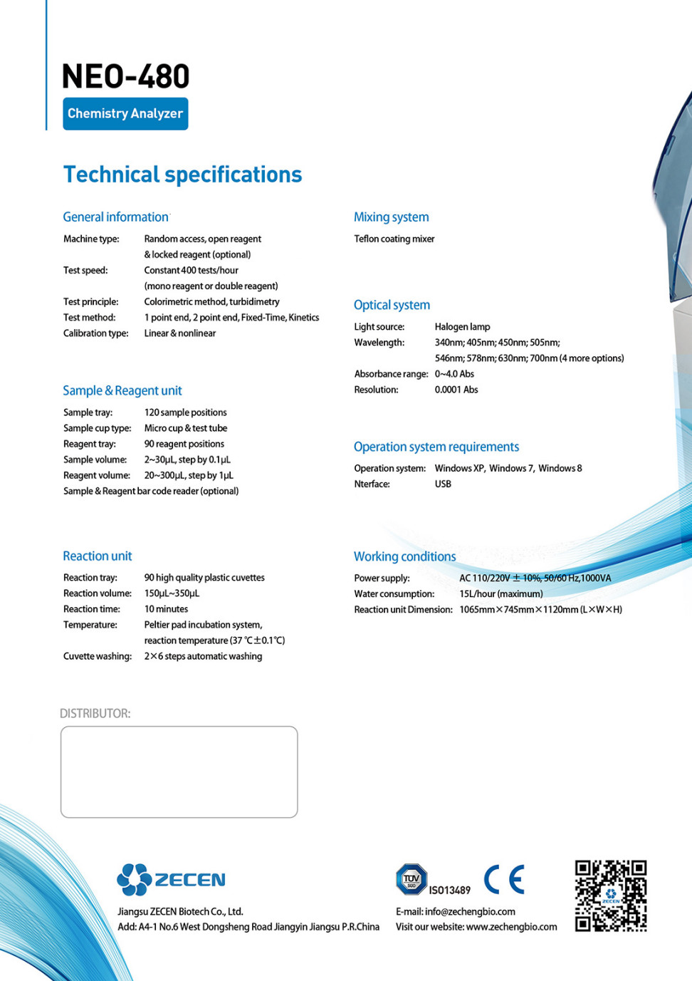 Clinical Bio Chemistry Analyzer 400T/H Fully Automated Laboratory NEO-480 In IVD