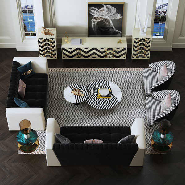 Light Luxury Zebra Stripes Steel Coffee Table Set H45cm Round Stylish